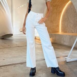 Princess Polly Denim High Rise Straight Leg Jeans Raw Hem White Wash 16
